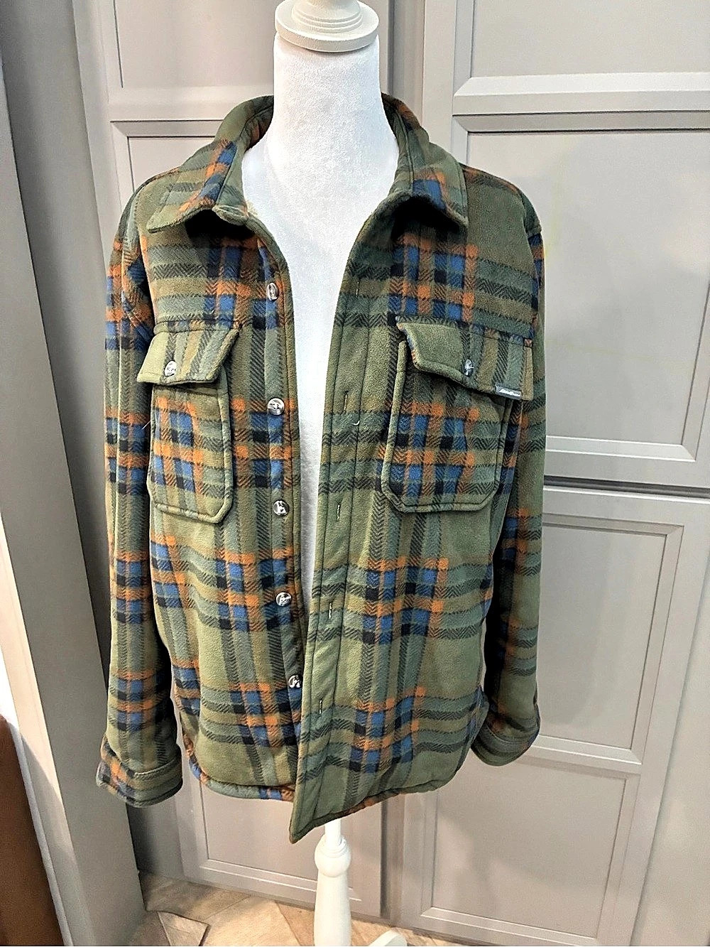 Eddie Bauer Plaid Sherpa-Lined Shirt Jacket Green XL Like New